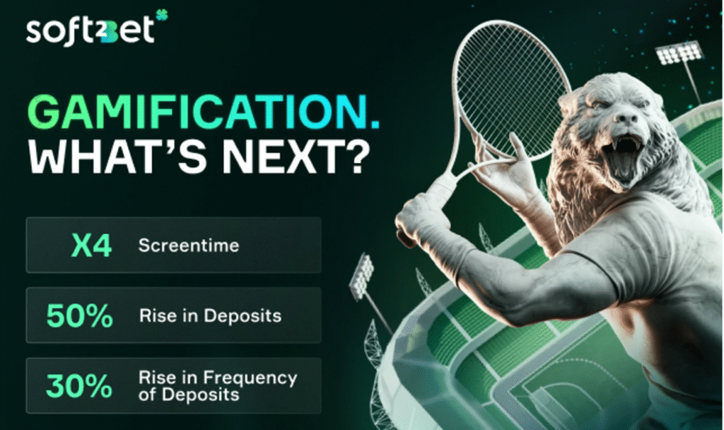 Soft2Bet gamification trends with stats on screen time, deposits, and player engagement.