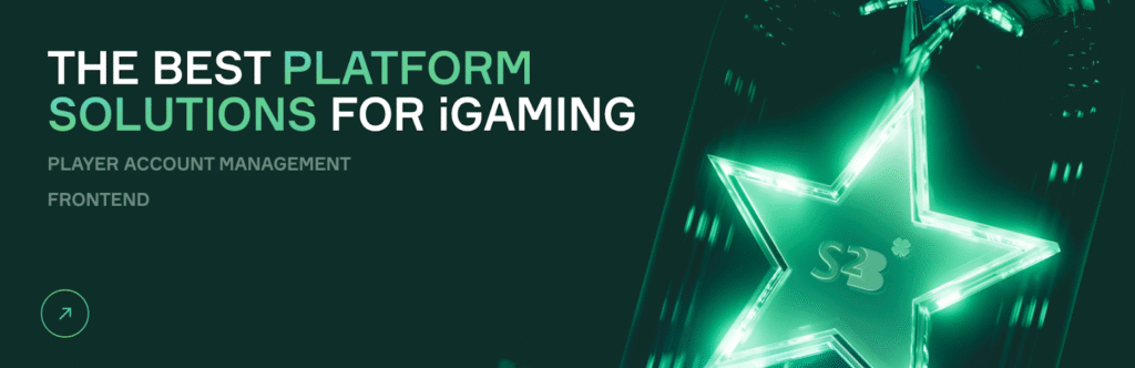 Soft2Bet iGaming platform solutions banner featuring player account management and frontend services